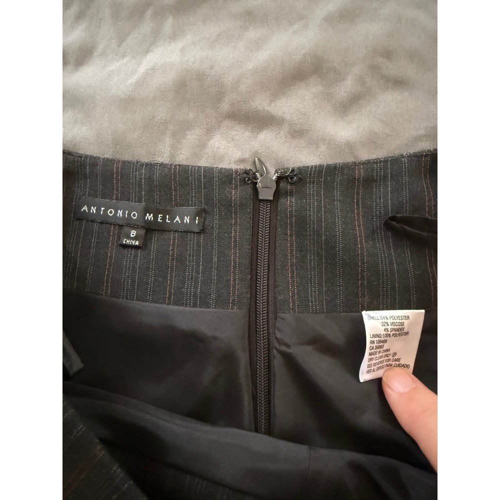 Antonio Melani Grey Pinstripe A-Line Knee Length Career Skirt Womens 8 - Picture 3 of 5